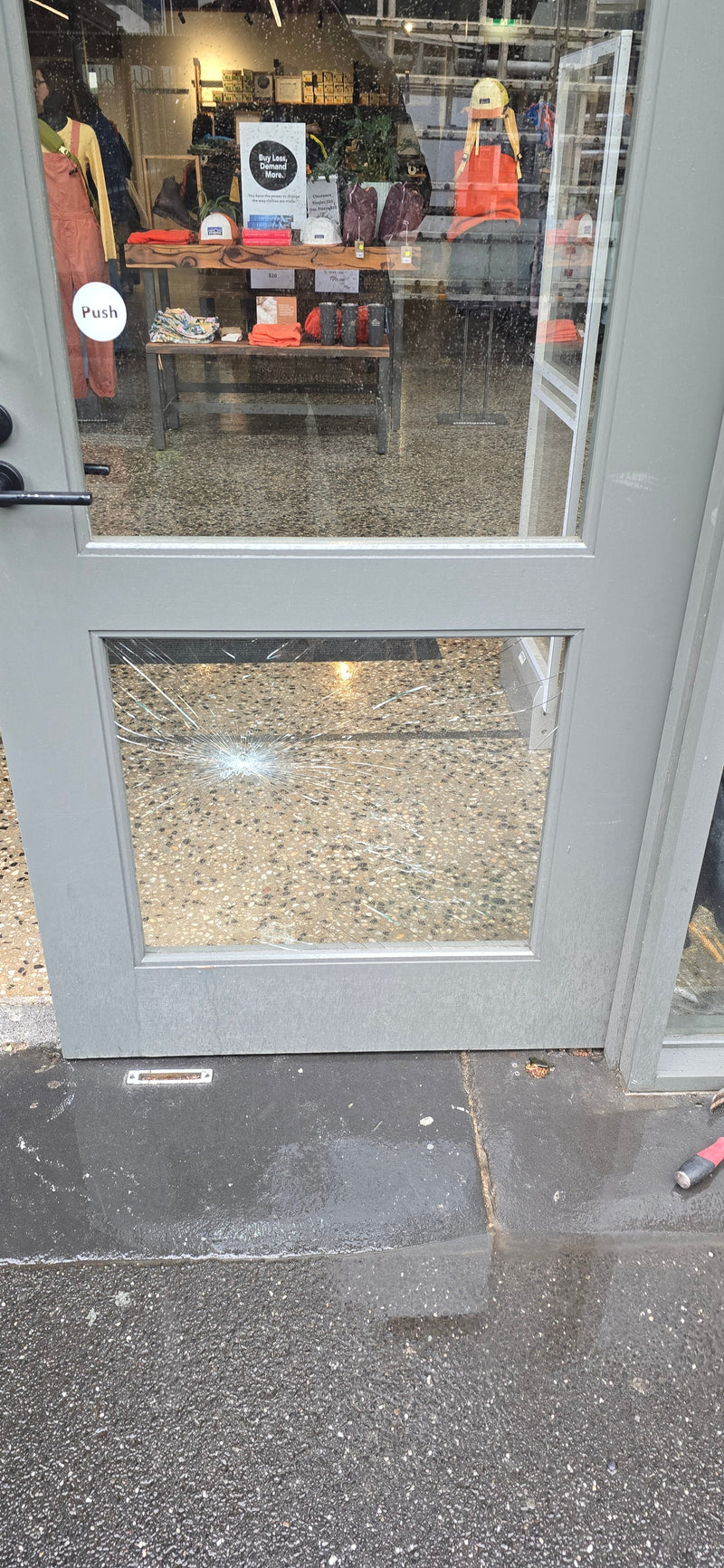 A Thrown Bottle Through the Front Door at Patagonia Geelong, Fixed on the Weekend