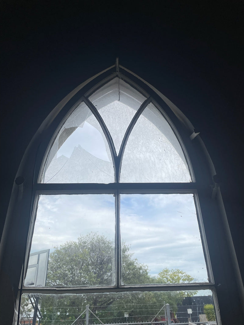 Cutting a Gothic Arch Freehand After a Basketball Went Through a Church Window